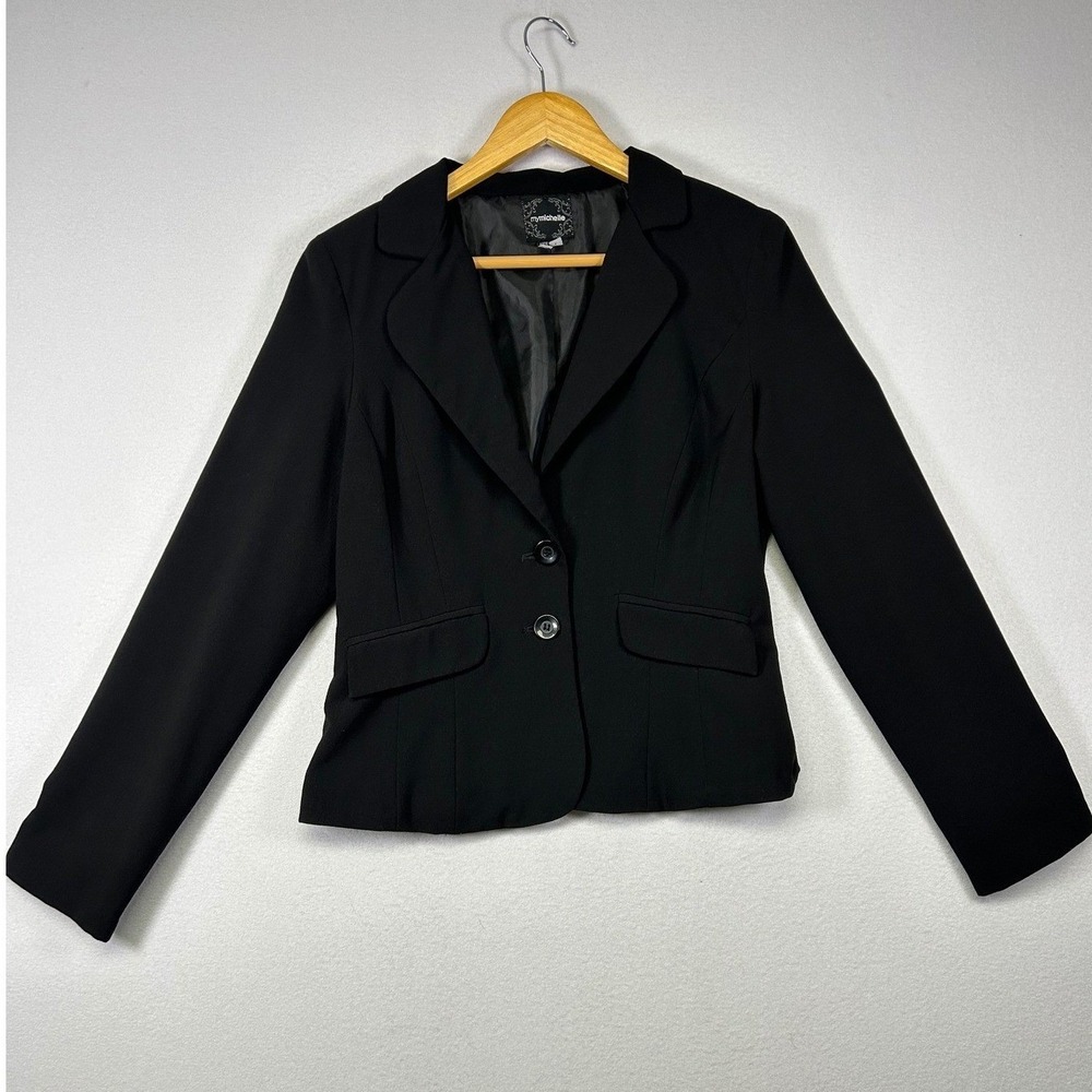Officecore My Michelle Womens Large Black Two Button Tailored Stretch Blazer L